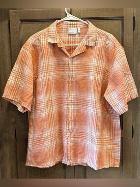 ASOS Peach Plaid Short-Sleeve Botton Down  Shirt Size Medium